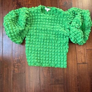 Anthropologie stretchy green puff sleeve top
